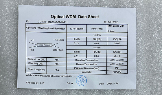 2 × 2 optique WDM 1310/1550nm SMF28e Tuyaux en acier du connecteur FC/UPC